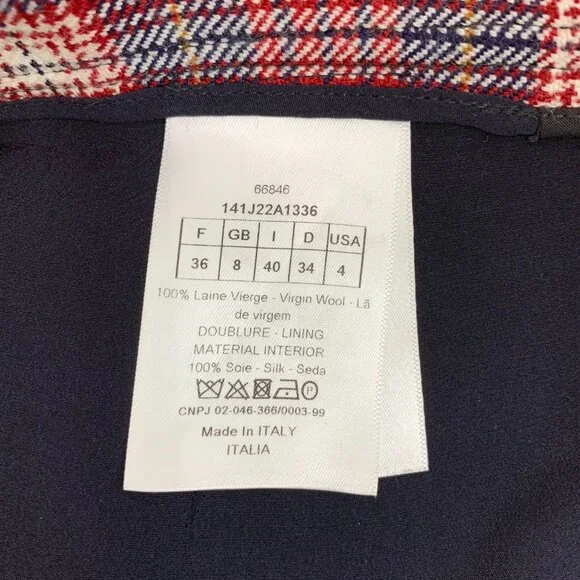 FW0057 Christian Dior Dark Red Plaid Wool Single-Breasted Casual Skirt Short Ski